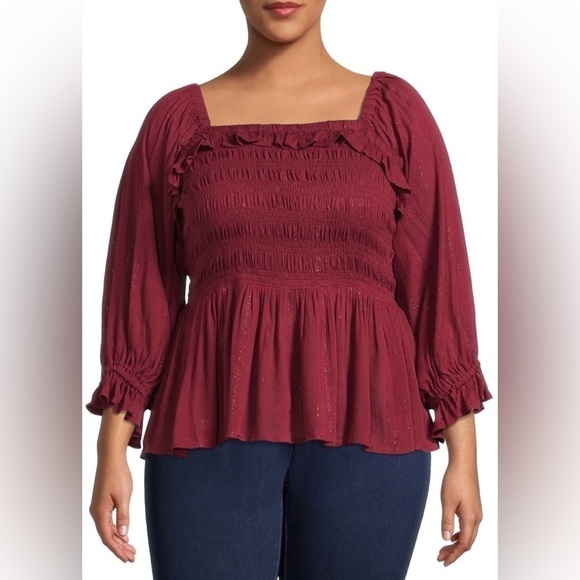 NEW Romantic Gypsy Women's Plus Size Lurex Thread Square Neck Top Size 3X - Picture 1 of 13